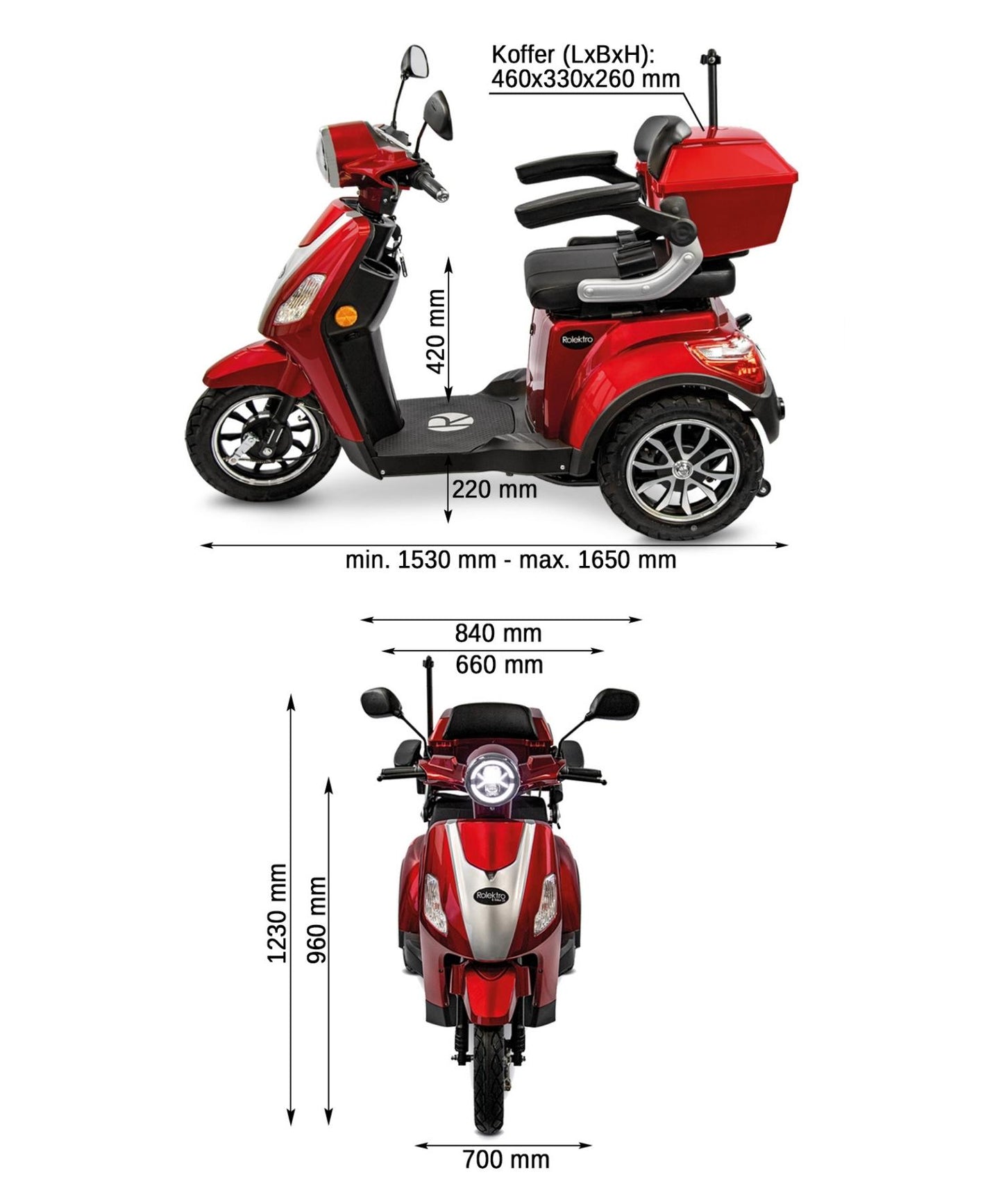 Rolektro Seniorenroller E-Trike 25 V.3 Rot Modell 2024 + kostenlose Abdeckplane Gratis dazu